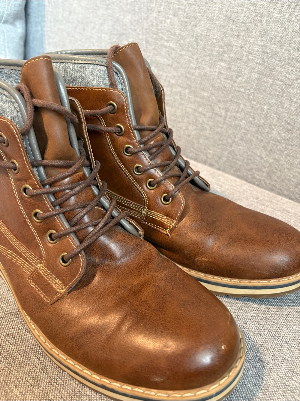Williams Sonoma Brown Leather Chukka Boots with Gray Collar - Picture 4 of 4